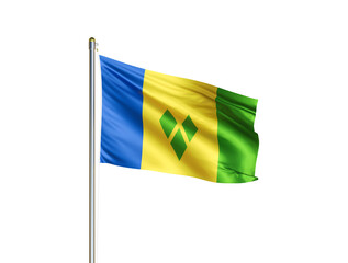 Saint Vincent and the Grenadines national flag waving in isolated white background. Saint Vincent and the Grenadines flag. 3D illustration