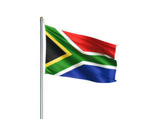 South Africa national flag waving in isolated white background. South Africa flag. 3D illustration