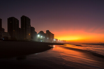 Barra da Tijuca Beach on Sunrise With Apartment Buildings in Front of the Ocean in Rio de Janeiro,...