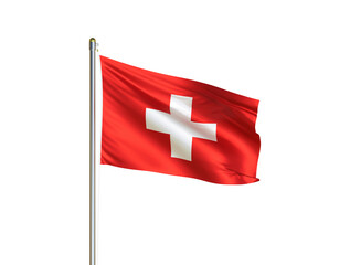 Switzerland national flag waving in isolated white background. Switzerland flag. 3D illustration