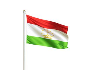 Tajikistan national flag waving in isolated white background. Tajikistan flag. 3D illustration