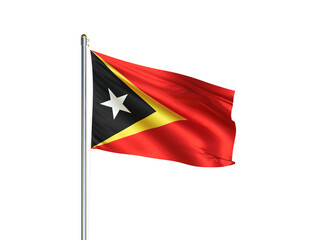 Timor-Leste national flag waving in isolated white background. Timor-Leste flag. 3D illustration