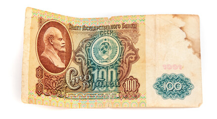 Fototapeta na wymiar One hundred rubles of the USSR and dollar
