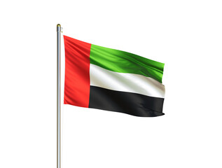 United Arab Emirates national flag waving in isolated white background. U.A,E flag. 3D illustration