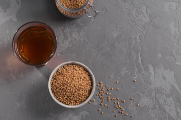 Egyptian fenugreek yellow tea or Methi Dana drink and fenugreek seeds