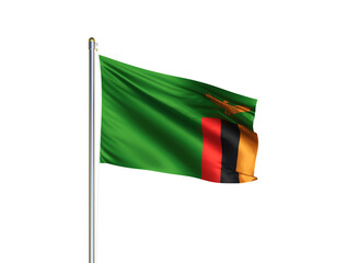 Zambia national flag waving in isolated white background. Zambia flag. 3D illustration
