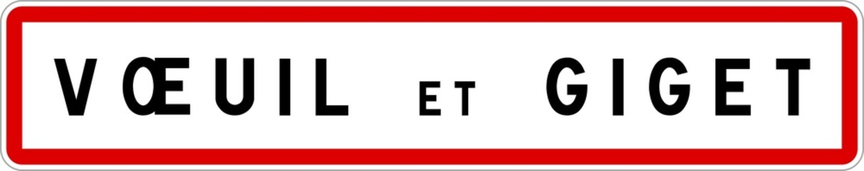 Panneau entrée ville agglomération Vœuil-et-Giget / Town entrance sign Vœuil-et-Giget