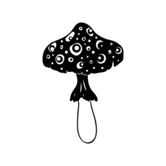 Magic mushrooms. Psychedelic hallucination. Outline vector illustration isolated on white. 60s hippie art. Coloring book for kids and adults.