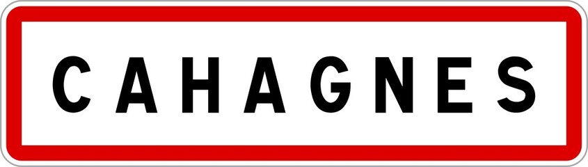 Panneau entrée ville agglomération Cahagnes / Town entrance sign Cahagnes