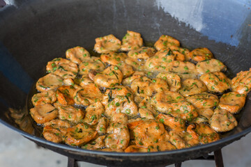 Fried spicy fish pancake, recommend Thai local food for traveler and tourist. Deep fried fish paste or deep fried fish cakes
