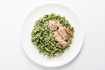 rice with chicken, top view