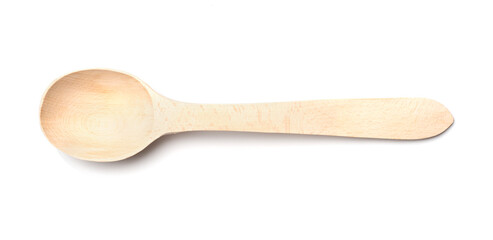 Wooden spoon isolated on white background, top view