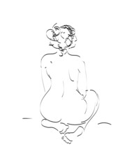 Nude girl. Vector illustration. Erotic art. Line art. Hand drawing graphic.