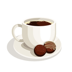 Coffee mug with chocolates.Cartoon vector graphic.