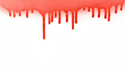 Red spray stain dripping drops isolated on white texture