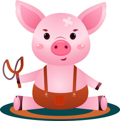 Vector flat illustration. Cartoon animal. A little pig is sitting