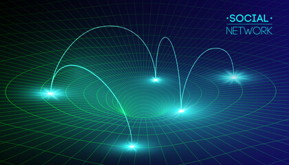 Social media blue abstract technology background. Global social network vector abstract. Network cyber technology concept.