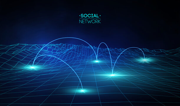 Social Media Blue Abstract Technology Background. Global Social Network Vector Abstract. Network Cyber Technology Concept.