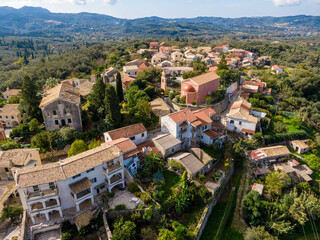 Fototapeta na wymiar Aerial view of Greek traditional small village in Corfu, Greece