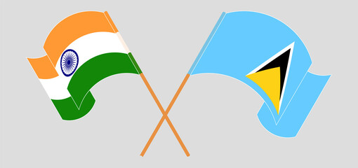 Crossed flags of India and Saint Lucia. Official colors. Correct proportion