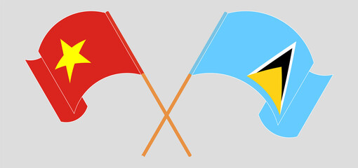Crossed flags of Vietnam and Saint Lucia. Official colors. Correct proportion