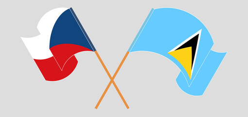 Fototapeta na wymiar Crossed flags of Czech Republic and Saint Lucia. Official colors. Correct proportion