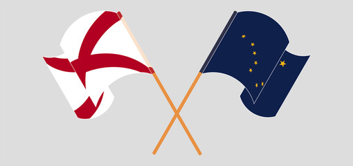 Crossed flags of The State of Alabama and the State of Alaska. Official colors. Correct proportion