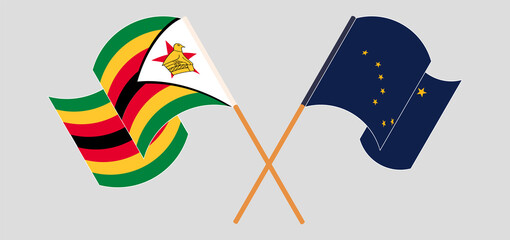 Crossed flags of Zimbabwe and the State of Alaska. Official colors. Correct proportion