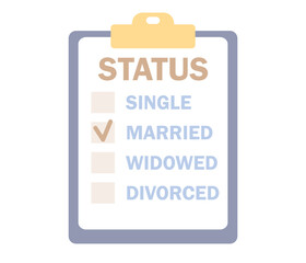 Marital status of people. Checkbox list with single, married, widowed and divorced options. Wedding and relationship concept. Vector flat illustration