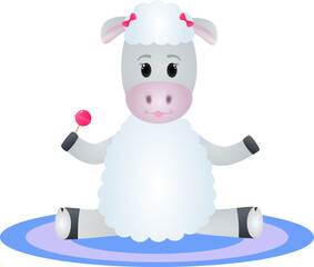 Vector flat illustration. Cartoon animal. A nice little sheep is sitting