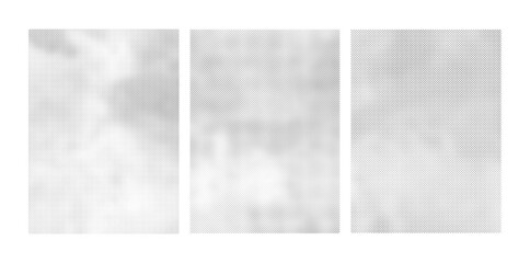 Conjunto de fondos o banners de variaciones de semitono de color en blanco y negro.  Ilustración abstracta de textura de semitonos tipo periódico, imagen vectorizada