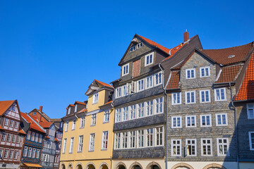 Fototapeta premium Altstadt-Impressionen, mit schönen Fachwerkhäusern, in Norddeutschland, Niedersachsen, Wolfenbüttel.