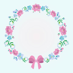 Fototapeta premium easter border with flowers, cotton, pion, bow on white background. For design, print, background, invitational, printing, cards.