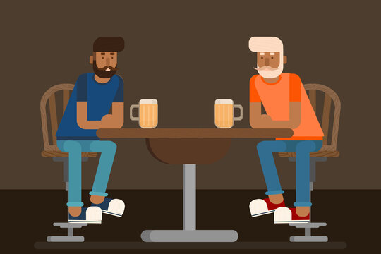 two men with two glasses of beer in a bar