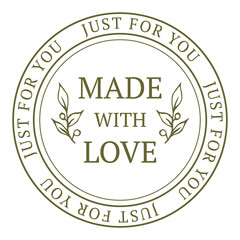 Made with Love  just for you inscription lettering quote. Made with Love calligraphy. Made with Love card. Vector illustration	
