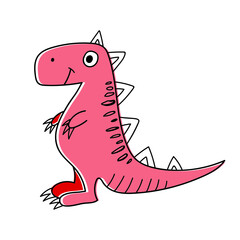 Nice funny doddle dinosaur isolated icon on white background. Vector illustration for textile, wallpaper, prints, fabric, clothes for children.