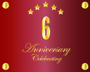 6th Anniversary. Gold numbers. birthday party banner vector