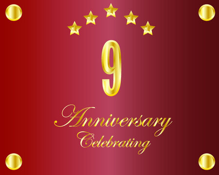 9th Anniversary. Gold numbers. birthday party banner vector
