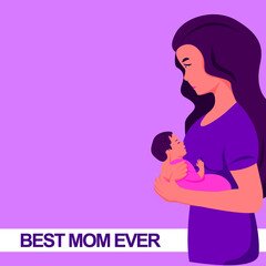 Happy mother's day greeting card. Vector Illustration Of Mother Carrying Son In Her Arms.