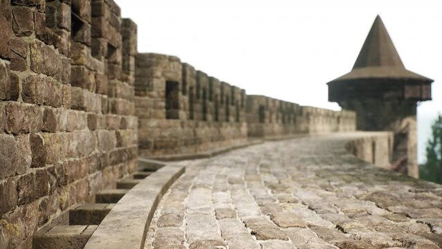 old castle walls at the sunset