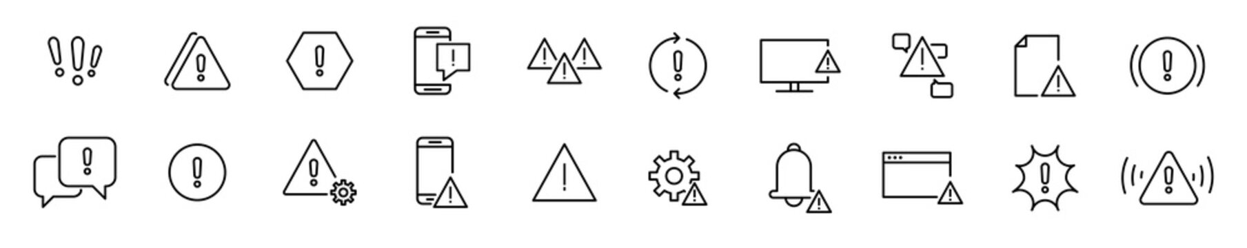 Warnings related vector line icons. Simple Set of warnings icon