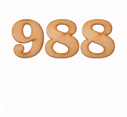 Number 988 in wood, isolated on white background