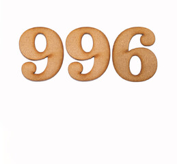 Number 996 in wood, isolated on white background