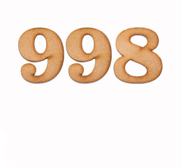 Number 998 in wood, isolated on white background