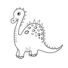 Nice funny doddle dinosaur isolated icon on white background. Vector illustration for coloring book, coloring pages, textile, wallpaper, prints, fabric, clothes for children.