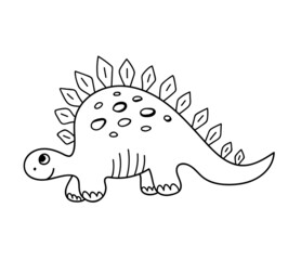 Nice funny doddle dinosaur isolated icon on white background. Vector illustration for coloring book, coloring pages, textile, wallpaper, prints, fabric, clothes for children.