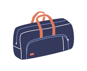 Hand drawn cute cartoon illustration of gripsack, travel bag. Flat vector luggage sticker in simple colored doodle style. Migration, tourism baggage icon or print. Isolated on white background.