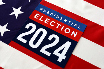 Presidential Election 2024 Written over Waving American Flag - 494579358