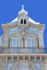 NW corner turret-double balcony-pyramidal finial-Revivalist style mansion-Old Town area. Faro-Portugal-153