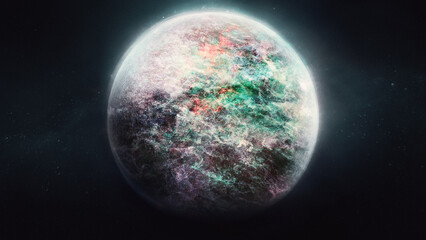 Purple-green planet in space.